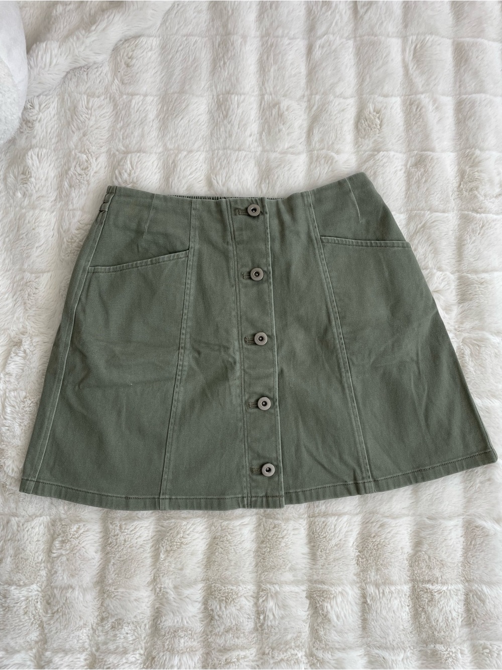 Button-Front Sage Green Mini Skirt